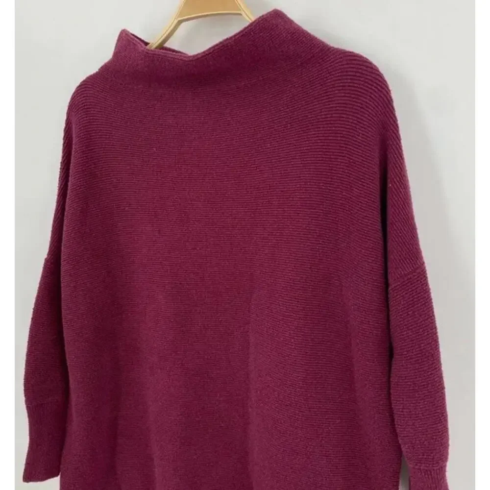 Free People ribbed ottoman oversized cranberry sweater Small